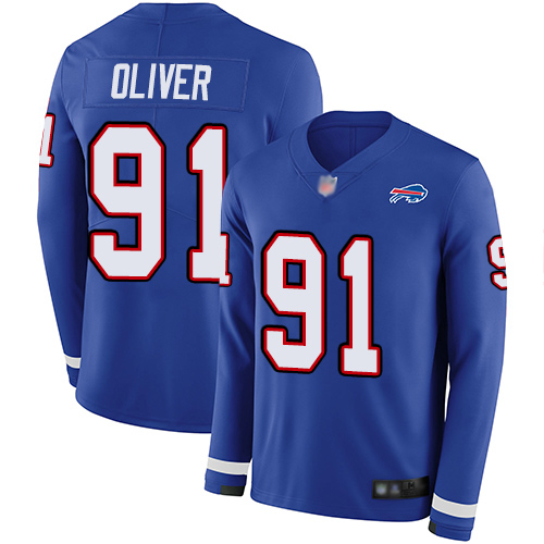 Buffalo Bills #91 Ed Oliver Royal Blue Team Color Men's Stitched Limited Therma Long Sleeve Jersey Men's