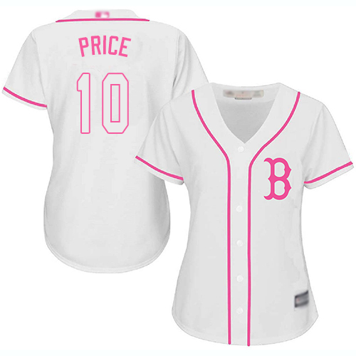 Boston Red Sox #10 David Price White/Pink Fashion Women's Stitched Jersey Womens
