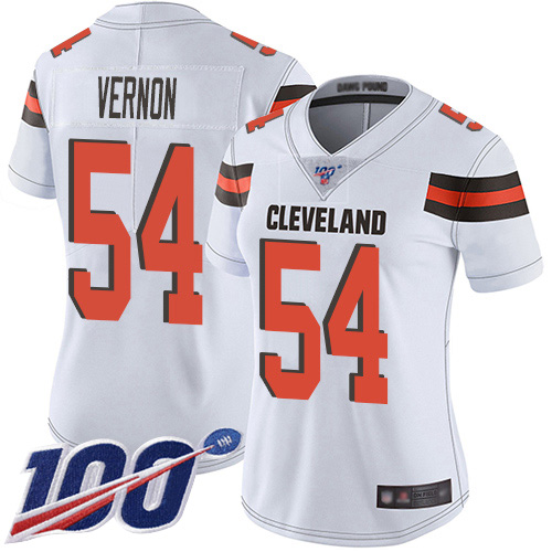 Cleveland Browns #54 Olivier Vernon White Women's Stitched 100th Season Vapor Limited Jersey Womens