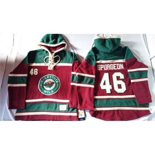 Minnesota Wild #46 Jared Spurgeon Red Sawyer Hooded Sweatshirt Stitched Jersey Men's