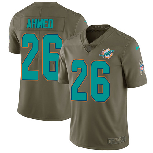 Miami Dolphins #26 Salvon Ahmed Olive Youth Stitched Limited 2017 Salute To Service Jersey Youth