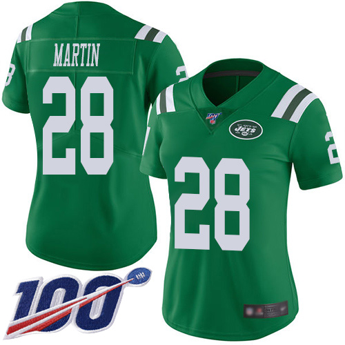 Jets #28 Curtis Martin Green Women's Stitched Limited Rush 100th Season Jersey