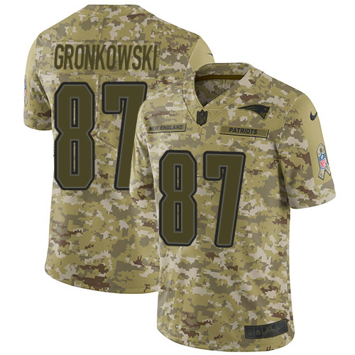 New England Patriots #87 Rob Gronkowski Camo Youth Stitched Limited 2018 Salute to Service Jersey Youth
