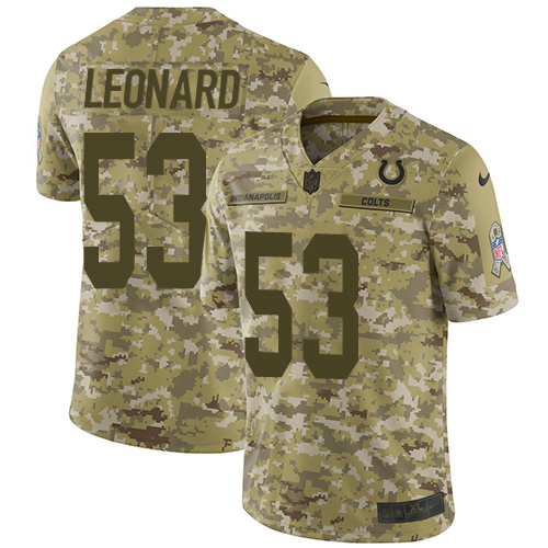 Indianapolis Colts #53 Darius Leonard Camo Youth Stitched Limited 2018 Salute to Service Jersey Youth