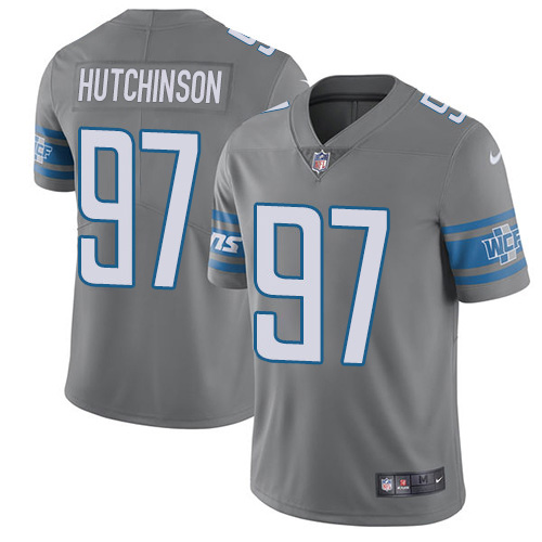 Lions #97 Aidan Hutchinson Gray Youth Stitched Limited Rush Jersey
