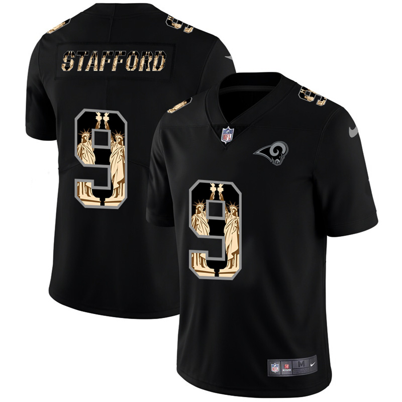 Los Angeles Rams #9 Matthew Stafford Carbon Black Vapor Statue Of Liberty Limited Jersey