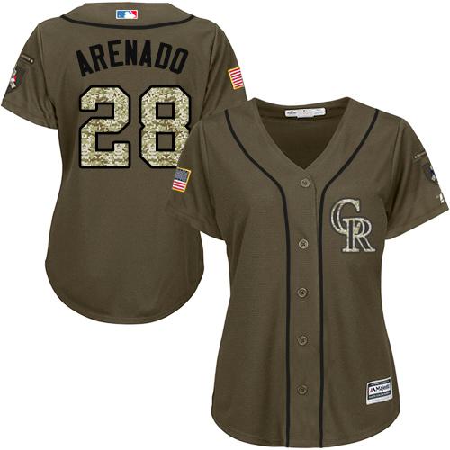 Colorado Rockies #28 Nolan Arenado Green Salute to Service Women's Stitched Jersey Womens