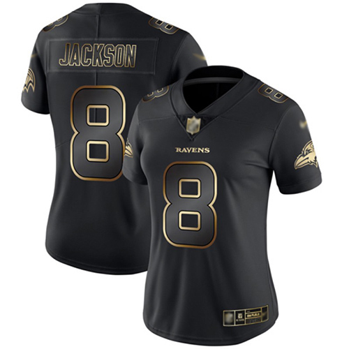 Ravens #8 Lamar Jackson Black/Gold Women's Stitched Vapor Untouchable Limited Jersey