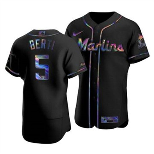 Miami Miami Marlins #5 Jon Berti Men's Iridescent Holographic Collection Jersey - Black Men's