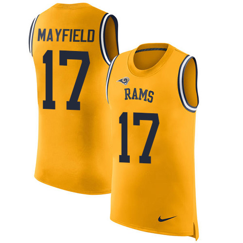 Rams #17 Baker Mayfield Gold Men's Stitched Limited Rush Tank Top Jersey
