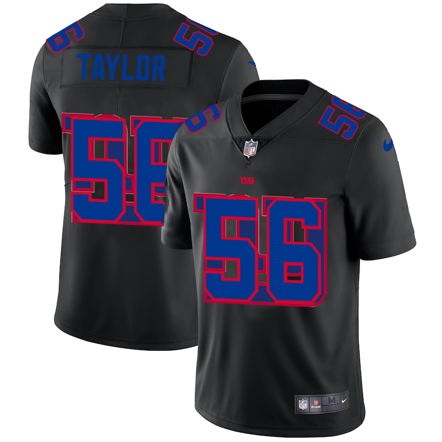 New York Giants #56 Lawrence Taylor Men's Team Logo Dual Overlap Limited Jersey Black