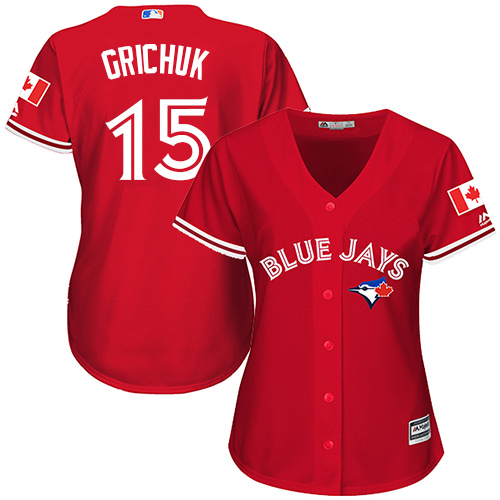 Toronto Blue Jays #15 Randal Grichuk Red Canada Day Women's Stitched Jersey Womens