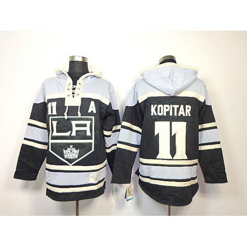 Los Angeles Kings #11 Anze Kopitar Black Sawyer Hooded Sweatshirt Stitched Jersey Men's