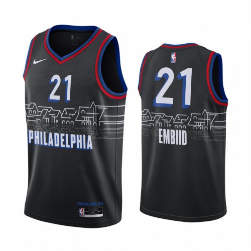 Philadelphia 76ers #21 Joel Embiid Black Swingman 2020-21 City Edition Jersey Mens