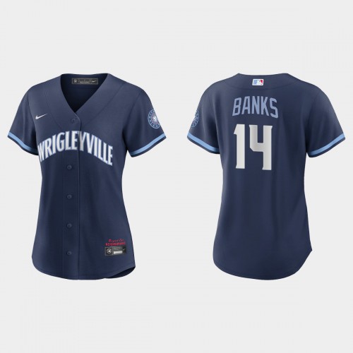 Chicago Chicago Cubs #14 Ernie Banks Women's 2021 City Connect Navy Jersey Womens