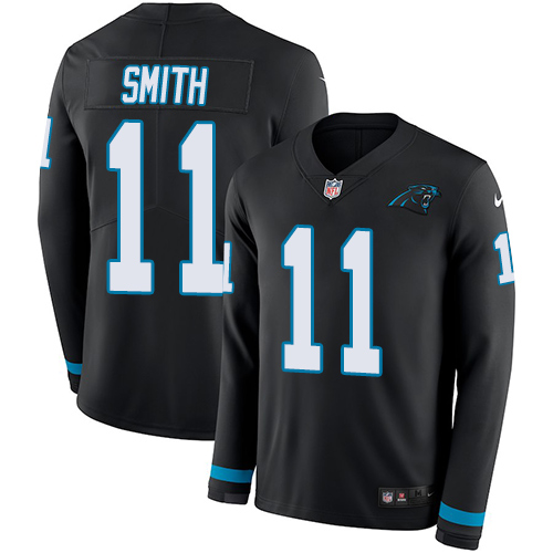 Carolina Panthers #11 Torrey Smith Black Team Color Men's Stitched Limited Therma Long Sleeve Jersey Men's