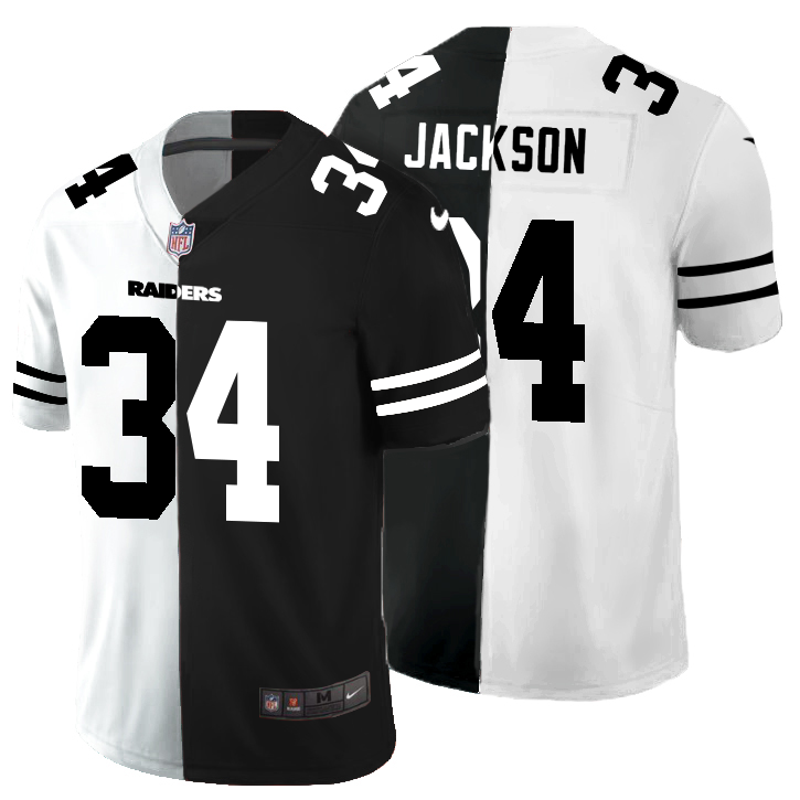 Las Vegas Raiders #34 Bo Jackson Men's Black V White Peace Split Vapor Untouchable Limited Jersey