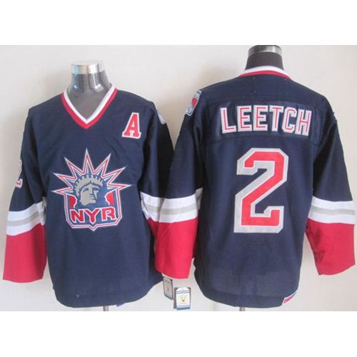 New York Rangers #2 Brian Leetch Navy Blue CCM Statue of Liberty Stitched Jersey Men's