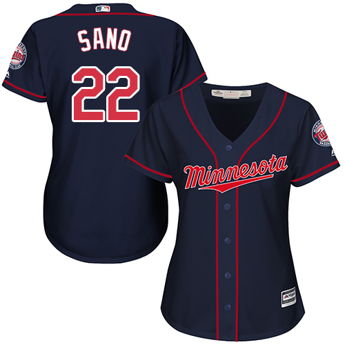 Minnesota Twins #22 Miguel Sano Navy Blue Alternate Women's Stitched Jersey Womens