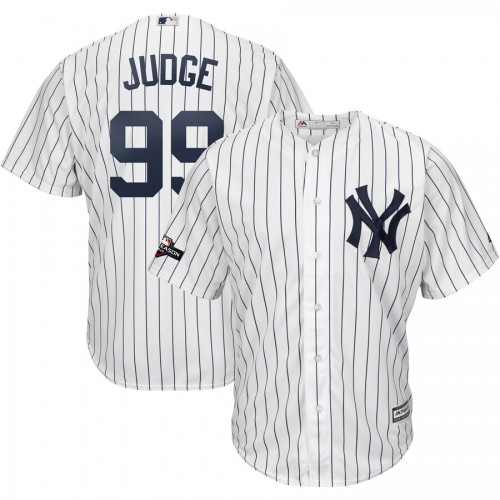 New York New York Yankees #99 Aaron Judge Majestic 2019 Postseason Official Cool Base Player Jersey White Navy Men's