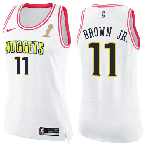 Nuggets #11 Bruce Brown Jr. White/Pink Women's 2023 Finals Champions Swingman Fashion Jersey