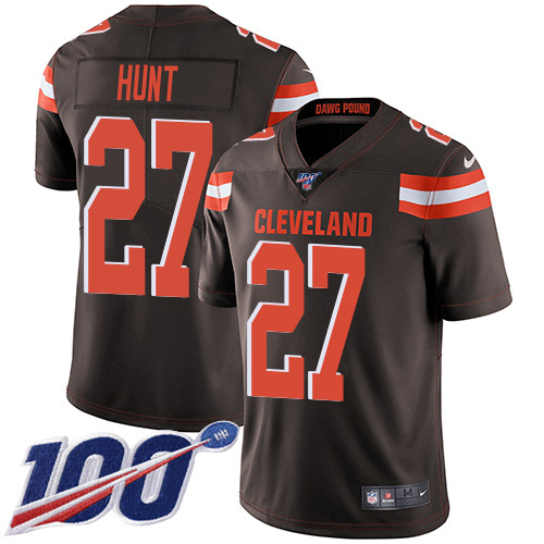 Cleveland Browns #27 Kareem Hunt Brown Team Color Men's Stitched 100th Season Vapor Untouchable Limited Jersey Men's