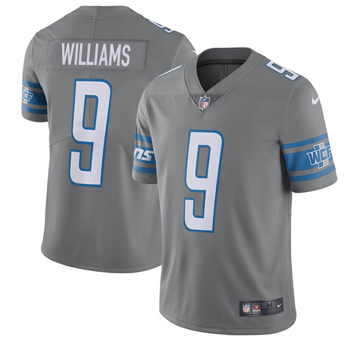Lions #9 Jameson Williams Gray Men's Stitched Limited Rush Jersey