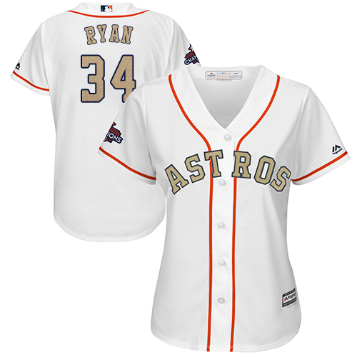 Houston Astros #34 Nolan Ryan White 2018 Gold Program Cool Base Women's Stitched Jersey Womens