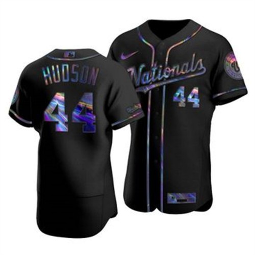 Washington Washington Nationals #44 Daniel Hudson Men's Iridescent Holographic Collection Jersey - Black Men's