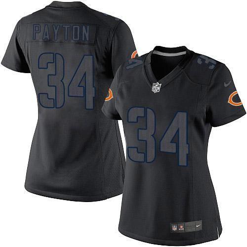 Bears #34 Walter Payton Black Impact Women's Stitched Limited Jersey