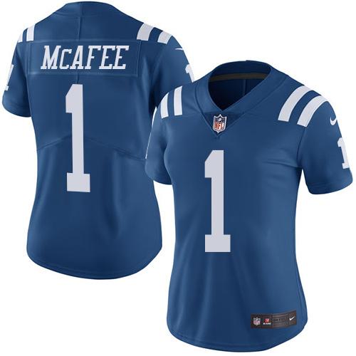 Indianapolis Colts #1 Pat McAfee Royal Blue Women's Stitched Limited Rush Jersey Womens