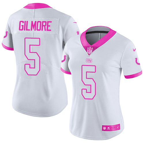 Colts #5 Stephon Gilmore White/Pink Women's Stitched Limited Rush Fashion Jersey