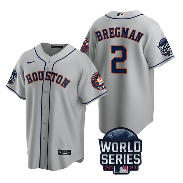 Houston Astros #2 Alex Bregman Men's 150th Anniversary 2021 World Series Game Jersey - Gray