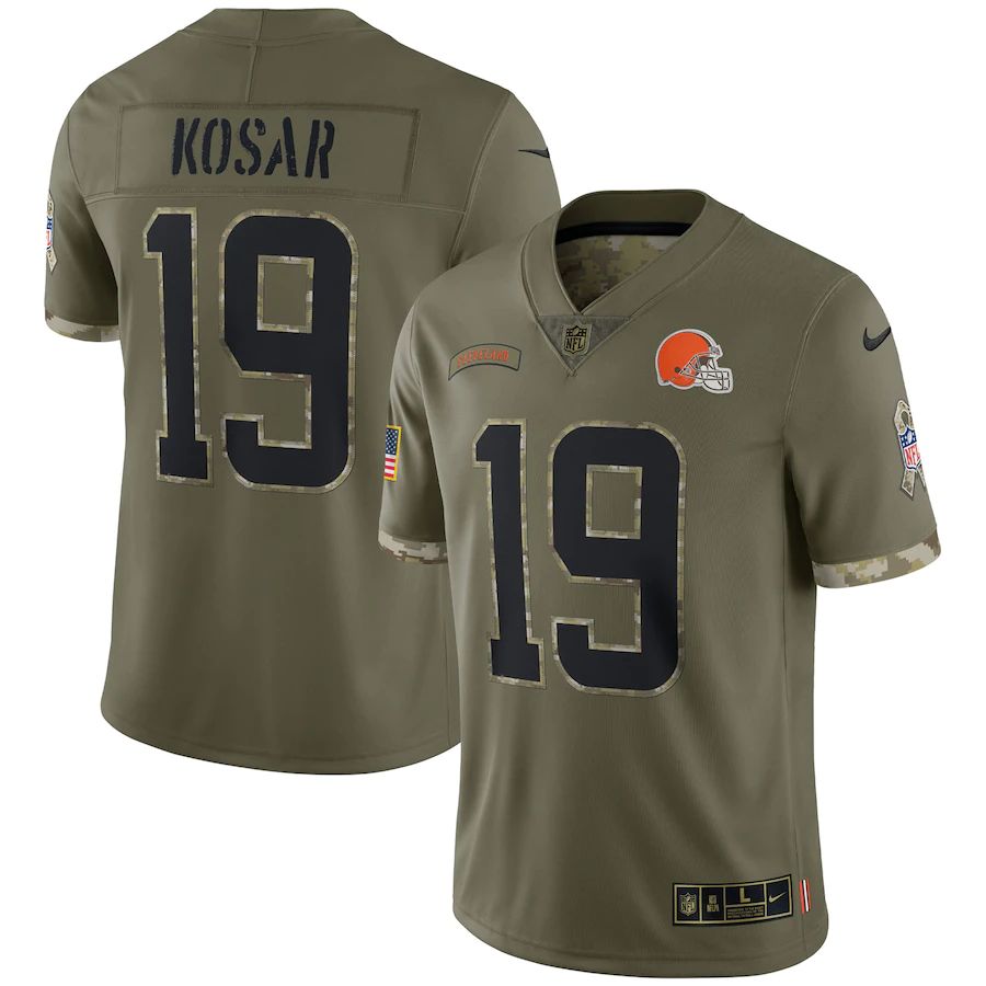 Cleveland Browns #19 Bernie Kosar Men's 2022 Salute To Service Limited Jersey - Olive