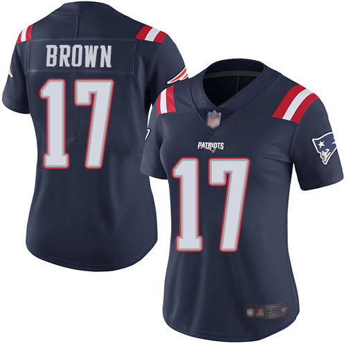 New England Patriots #17 Antonio Brown Navy Blue Women's Stitched Limited Rush Jersey Womens