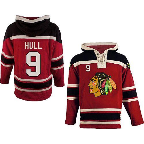 Chicago Blackhawks #9 Bobby Hull Red Sawyer Hooded Sweatshirt Stitched Jersey Men's