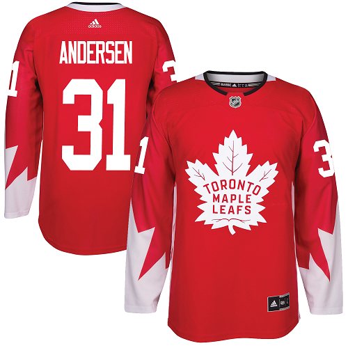 Adidas Maple Toronto Maple Leafs #31 Frederik Andersen Red Team Canada Authentic Stitched Jersey Men's