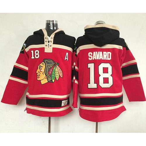 Chicago Blackhawks #18 Denis Savard Red Sawyer Hooded Sweatshirt Stitched Jersey Men's