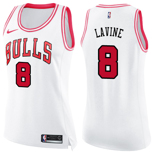 Chicago Bulls #8 Zach LaVine White/Pink Womens Swingman Fashion Jersey Womens