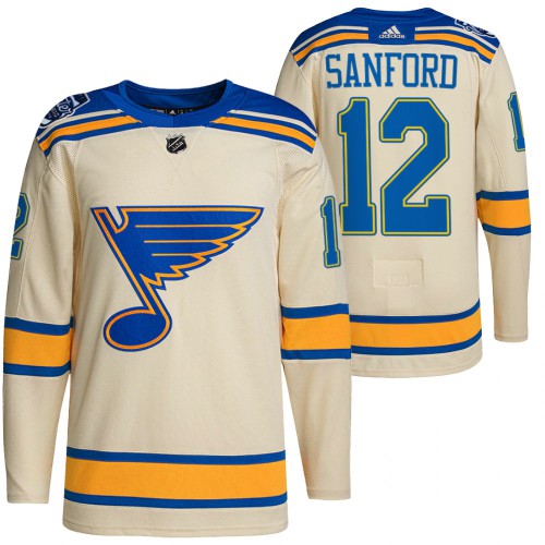 St. Louis St. Louis Blues #12 Zach Sanford Men's Adidas 2022 Winter Classic Authentic Jersey Cream Men's