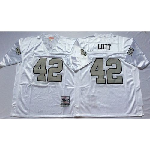 Mitchell And Ness Las Vegas Raiders #42 Ronnie Lott White Silver No. Throwback Stitched Jersey Men's