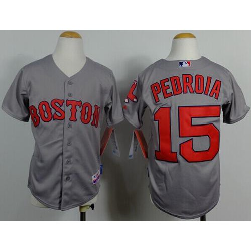 Boston Red Sox #15 Dustin Pedroia Grey Cool Base Stitched Youth Jersey Youth
