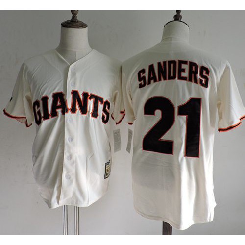 Mitchell And Ness San Francisco Giants #21 Deion Sanders Cream Throwback Stitched Jersey Men's