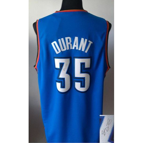 Revolution 30 Autographed Oklahoma City Thunder #35 Kevin Durant Blue Stitched Jersey Mens