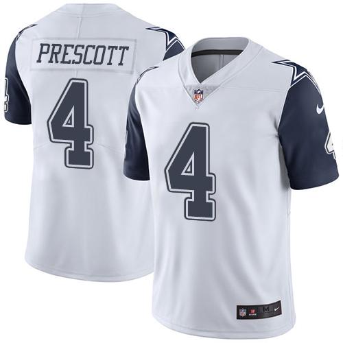 Cowboys #4 Dak Prescott White Youth Stitched Limited Rush Jersey