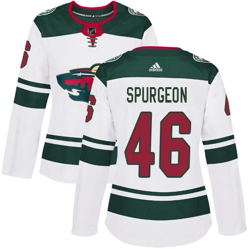 Adidas Minnesota Wild #46 Jared Spurgeon White Road Authentic Women's Stitched Jersey Womens