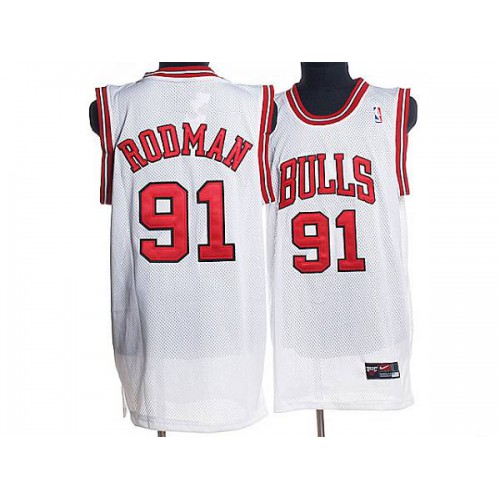Chicago Bulls #91 Dennis Rodman Stitched White Jersey Mens