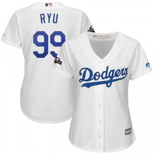 Los Angeles Los Angeles Dodgers #99 Hyun-Jin Ryu Majestic Women's 2019 Postseason Home Official Cool Base Player Jersey White Womens