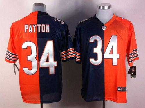 Bears #34 Walter Payton Navy Blue/Orange Men's Stitched Elite Split Jersey