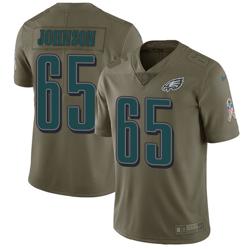 Philadelphia Eagles #65 Lane Johnson Olive Men's Stitched Limited 2017 Salute To Service Jersey Men's